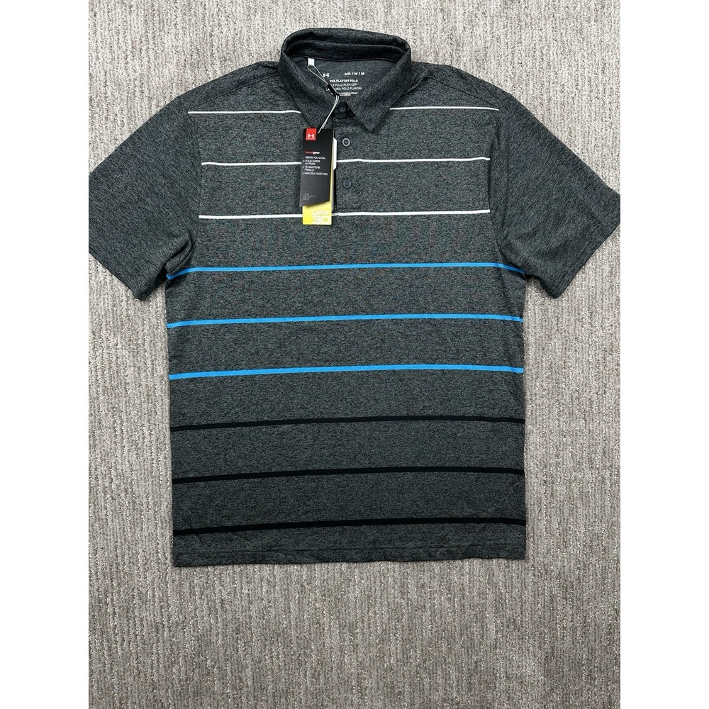 Under Armour Polo Shirt Mens Medium Blue Stripe Playoff Polo Golf Performance